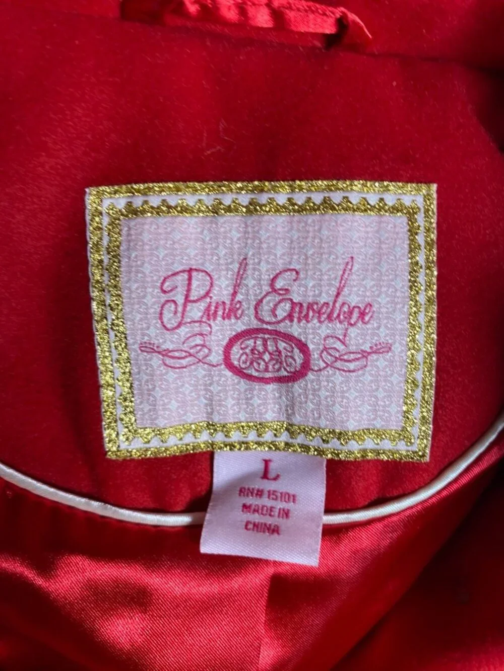 Pink Envelope Girls Red Double-Breasted Hooded Peacoat  L Polyester Winter Coat